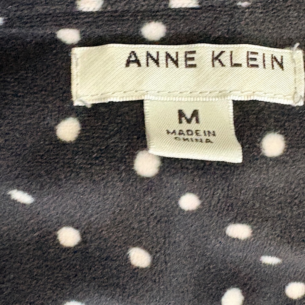 Anne Klein Pajama Set Women Medium Black Polka Dot Velour Button Up - Picture 3 of 5